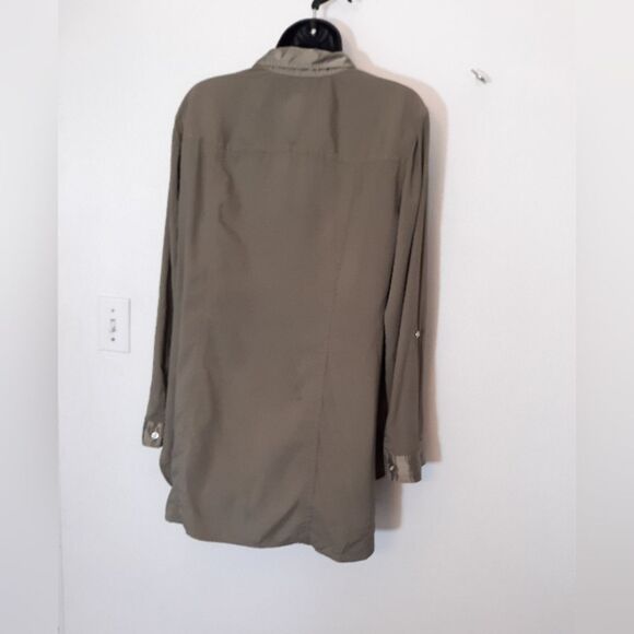Chico's olive green zip neckline blouse - Picture 4 of 6